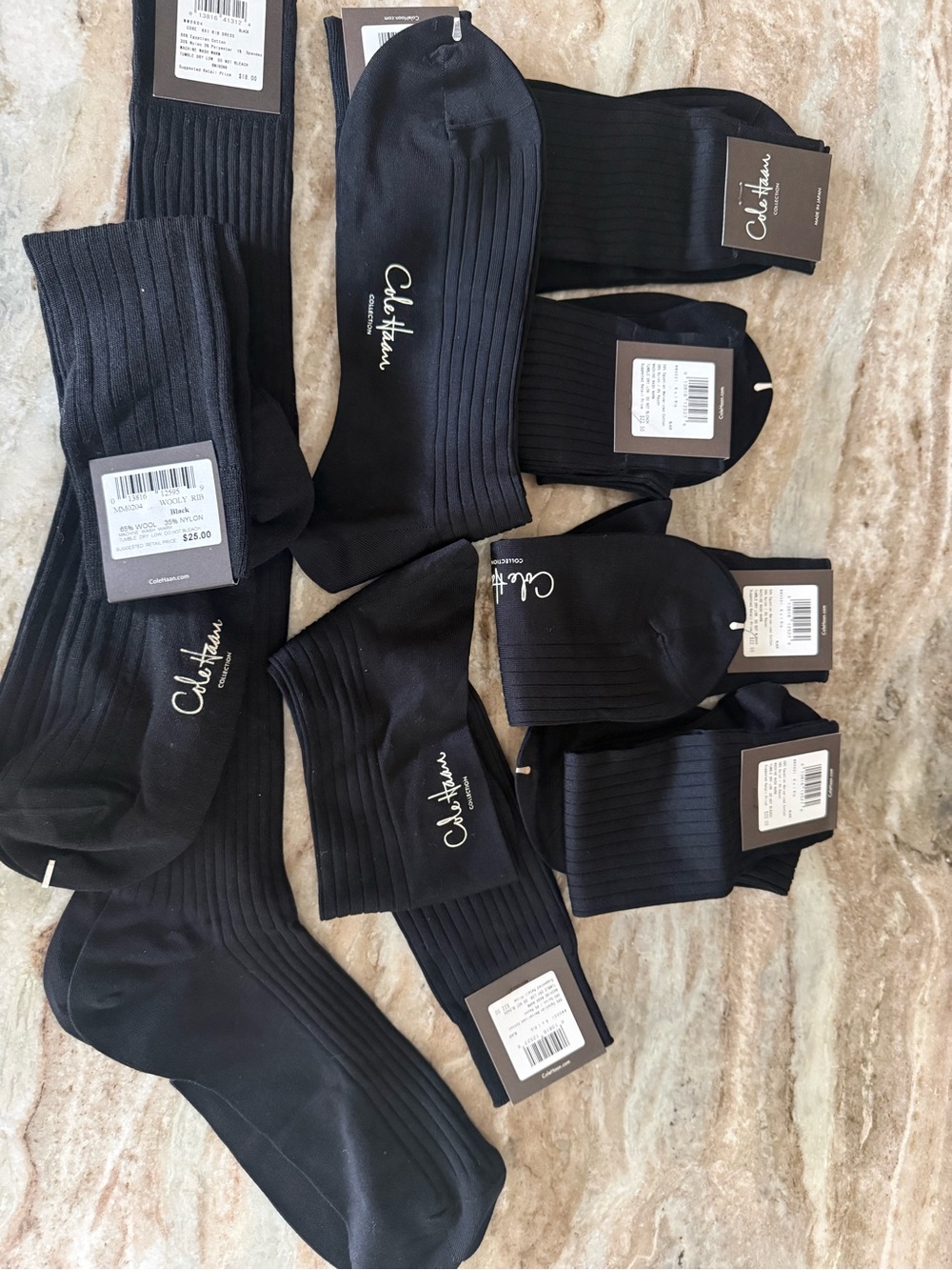 9 pair Cole Haan Black Ribbed Dress Socks Pack